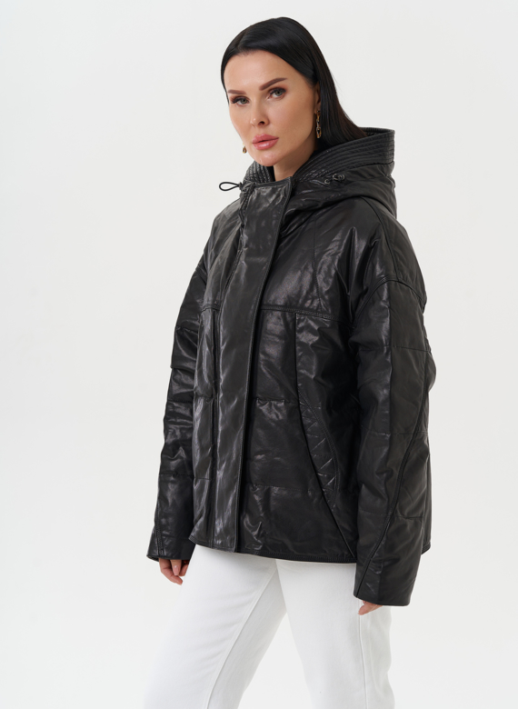 Утепленная куртка из натуральной кожи с капюшоном