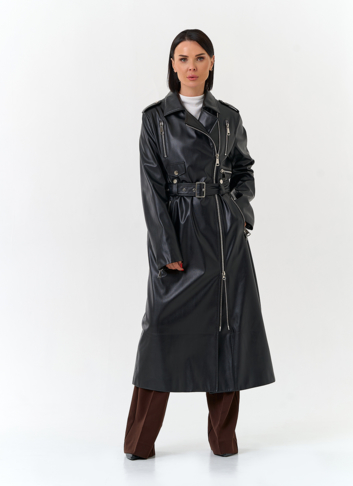 Женский длинный плащ из эко кожи Женский длинный плащ из эко кожи