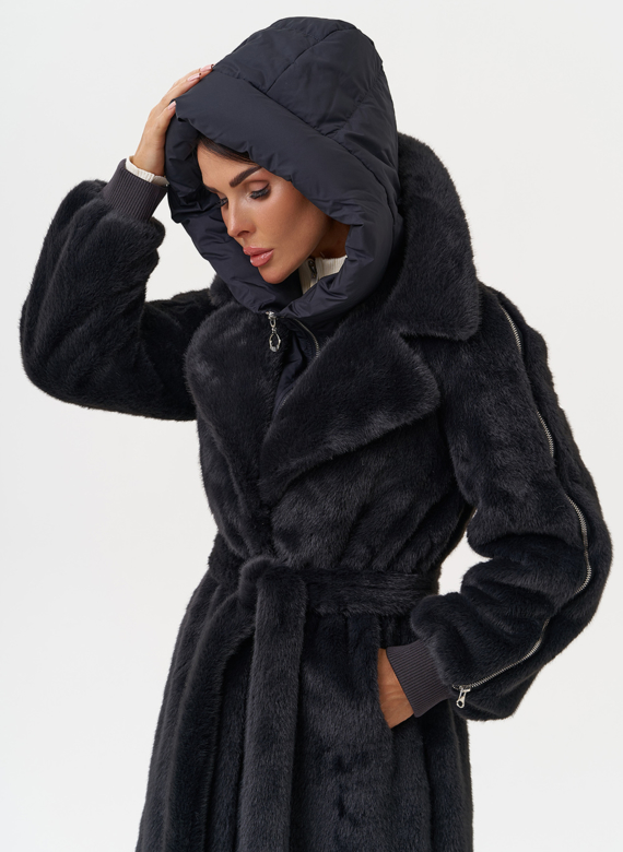 Длинная женская шуба из эко меха в цвете графит