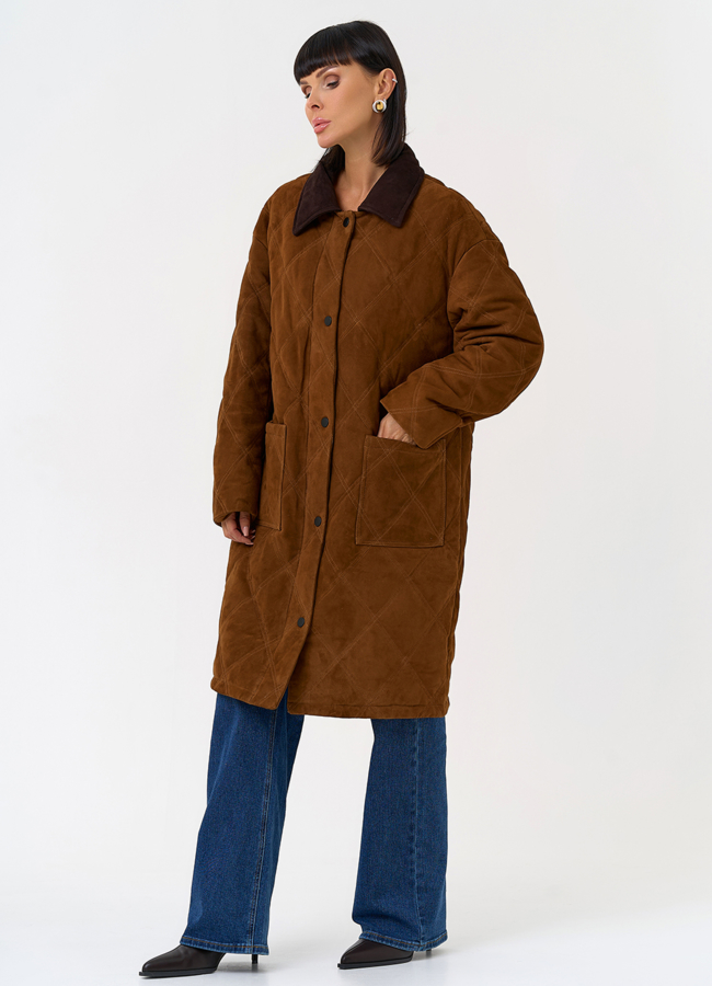 фото Женский пуховик из натуральной замши  модель № 31567