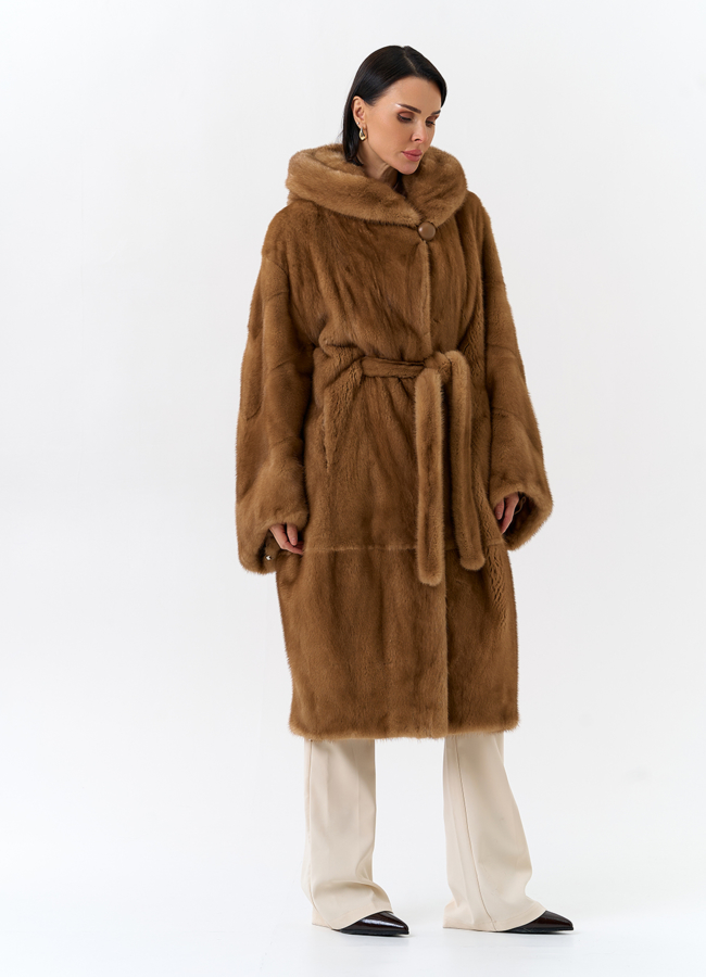 Шуба из меха норки с капюшоном модель № 32153 универмаг малина