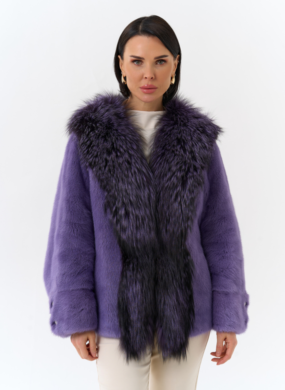 Шуба из норки с отделкой из меха чернобурки