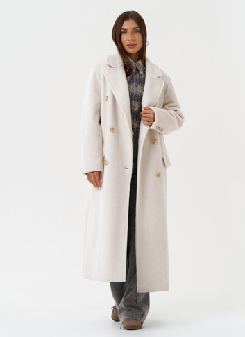 Длинное пальто из шерсти с английским воротником
