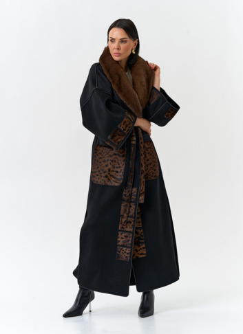 Женское длинное пальто с воротником из меха норки Женское длинное пальто с воротником из меха норки