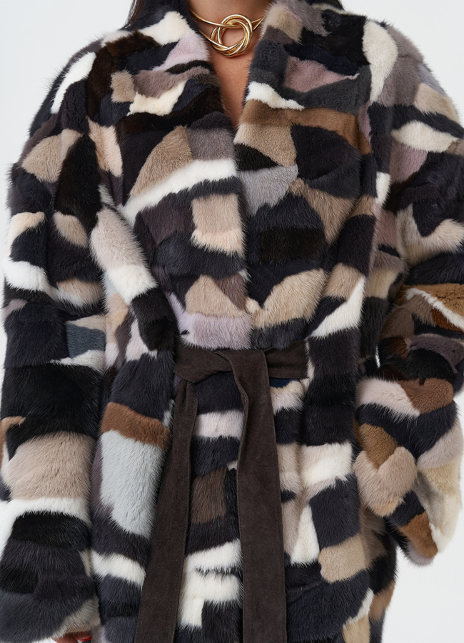 Шуба из меха норки с поясом модель № 27622 универмаг малина