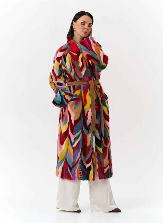 Норковая шуба в стиле пэчворк