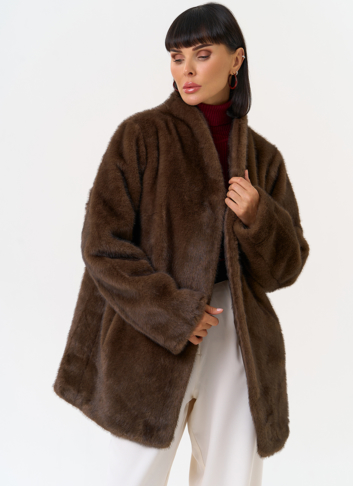 Женская шуба из эко меха с поясом