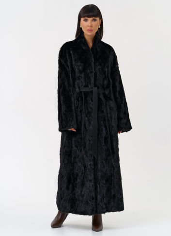 Длинная шуба из меха норки с поясом