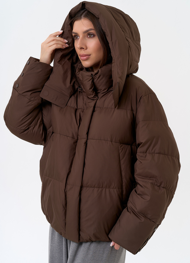 Женский пуховик с капюшоном модель № 31396 меха малина