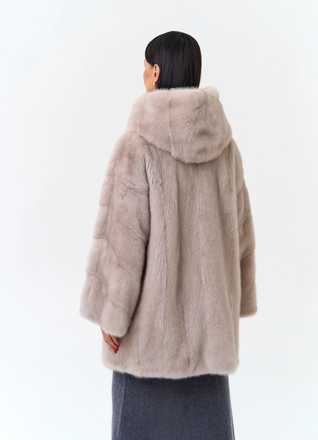 фото Шуба из норки с капюшоном модель № 27576 фото