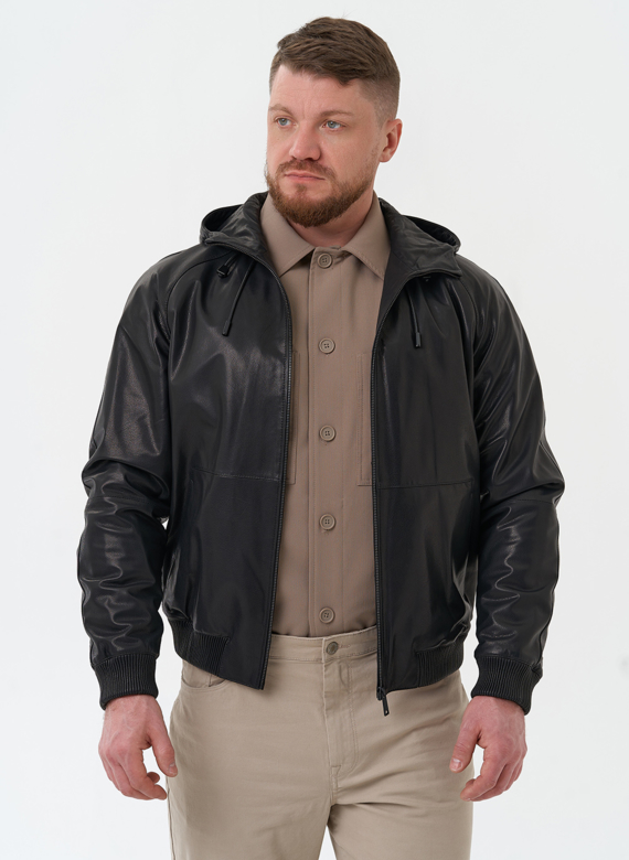 Мужская куртка из натуральной кожи с капюшоном
